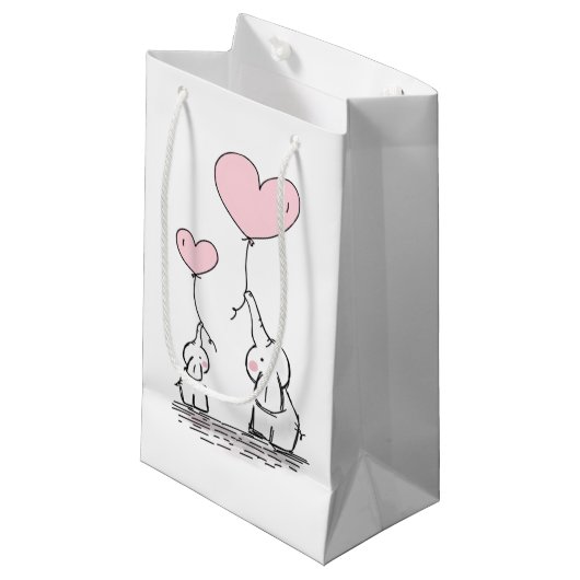 Petit Sac Cadeau Eléphant mère et bébé avec ballons (Devant Angle)