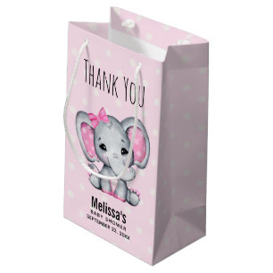Petit Sac Cadeau Eléphant mignon rose avec Baby shower à points Pol