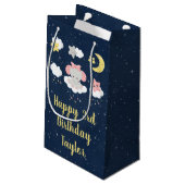 Petit Sac Cadeau Elephant rose et Marine Joyeux anniversaire (Dos Angle)