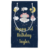 Petit Sac Cadeau Elephant rose et Marine Joyeux anniversaire (Devant)