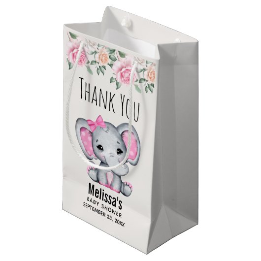 Petit Sac Cadeau Eléphant rose mignonne et Baby shower Rose (Devant Angle)