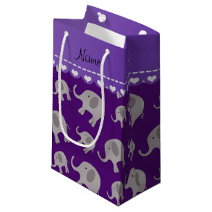 Petit Sac Cadeau Éléphants gris pourpres nommés personnalisés