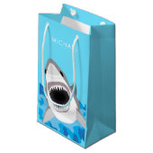 Petit Sac Cadeau Emballage bleu d'anniversaire d'attaque de requin (Devant Angle)