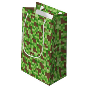 Petit Sac Cadeau Emballage cadeau Pixel Camo en vert et marron pour
