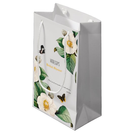 Petit Sac Cadeau Emerald Green et White Camellia (Devant Angle)