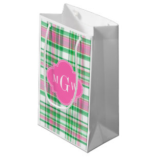 Petit Sac Cadeau Emerald Green Hot Pink Wht Preppy Madras