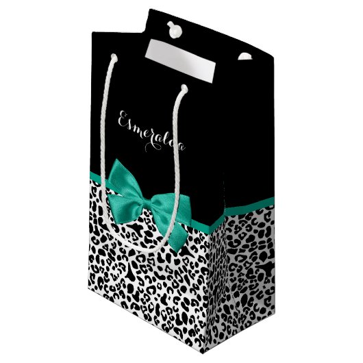 Petit Sac Cadeau Empreinte de léopard Emerald Green Ribbon Bow Chic (Devant Angle)