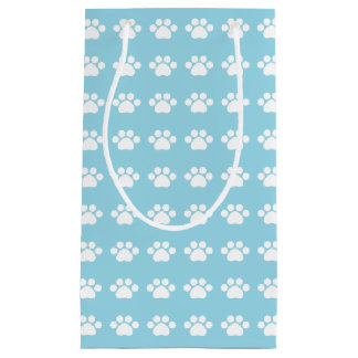 Petit Sac Cadeau Empreintes de pattes sur Arrière - plan bleu