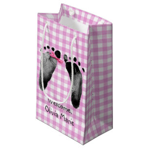 Petit Sac Cadeau Empreintes de pied de bébé fille avec un nœud
