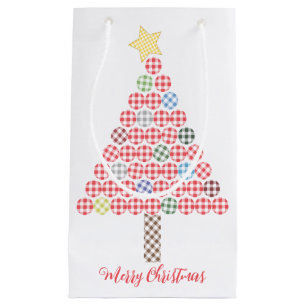 Petit Sac Cadeau en vichy Multicolore Joyeux sapin de Noël