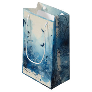 Petit Sac Cadeau Ephémère aquarelle bleue