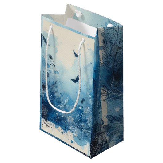 Petit Sac Cadeau Ephémère aquarelle bleue (Devant Angle)