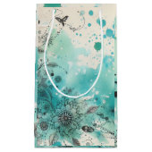 Petit Sac Cadeau Ephémère Turquoise Aquarelle (Devant)