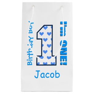 Petit Sac Cadeau ęr Coeurs bleus de garçon d'anniversaire un B01Z