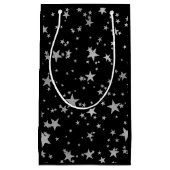 Petit Sac Cadeau Étoile céleste noire et argent (Devant)