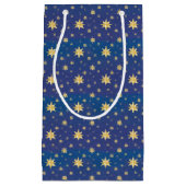 Petit Sac Cadeau Étoiles de Noël Or sur bleu (Devant)