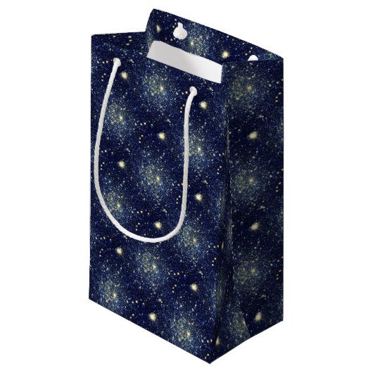 Petit Sac Cadeau Étoiles de Parties scintillant Astral Bleu et Or d (Devant Angle)