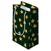 Petit Sac Cadeau étoiles d'or sur vert (Devant Angle)