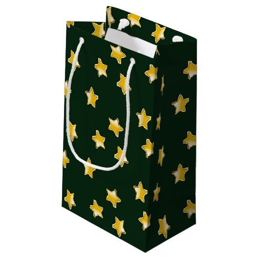 Petit Sac Cadeau étoiles d'or sur vert (Dos Angle)