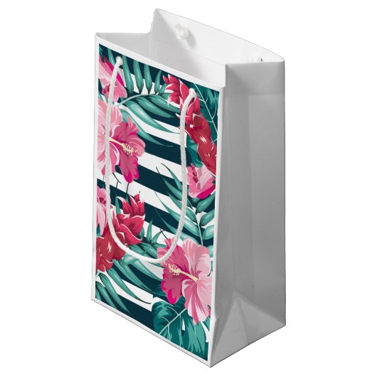 Petit Sac Cadeau Exotic Summer Floral rayé (Devant Angle)
