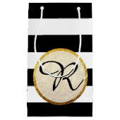 Petit Sac Cadeau Faux Gold Foil Noir Blanc Blancs Monogramme (Devant)