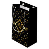 Petit Sac Cadeau FAUX Gold Geometric Pattern with Monogram on BLACK (Dos Angle)