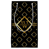 Petit Sac Cadeau FAUX Gold Geometric Pattern with Monogram on BLACK (Devant)