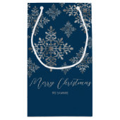 Petit Sac Cadeau Faux Gris Foil Faux Flakes À Neige Sur Bleu (Pas V (Dos)