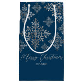 Petit Sac Cadeau Faux Gris Foil Faux Flakes À Neige Sur Bleu (Pas V (Devant)