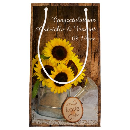 Petit Sac Cadeau Félicitations Rustic Sunflowers Garden Wedding (Devant)