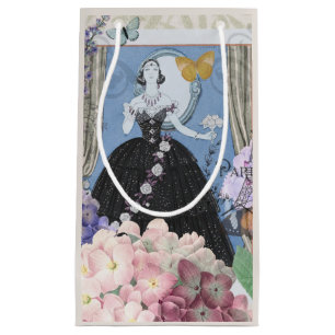 Petit Sac Cadeau Femme élégante bleue Robe florale chic