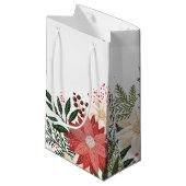 Petit Sac Cadeau Festif moderne Blanc Poinsettia vacances (Devant Angle)
