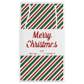 Petit Sac Cadeau Festif Rouge et Motif vert Joyeux Noël (Devant)