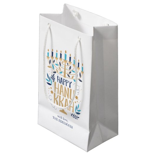 Petit Sac Cadeau Festive Menorah Hanoukka (Devant Angle)