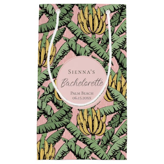 Petit Sac Cadeau Fête de Bachelorette de Banane Rose et Jaune Tropi (Devant)