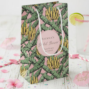Petit Sac Cadeau Fête de Fiançailles Tropicale Rose et Jaune Banane