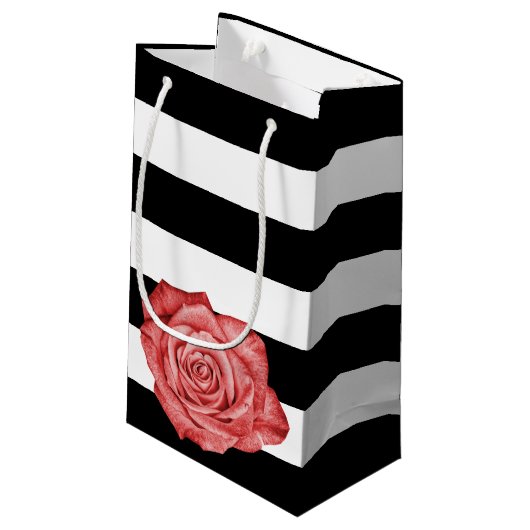 Petit Sac Cadeau Fête de mariage à rayures blanches de rose rouge m (Dos Angle)
