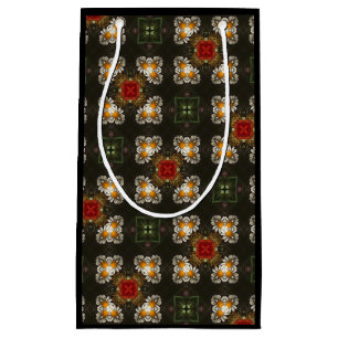 Petit Sac Cadeau Fête de Noël croix rouge marguerites abstraites