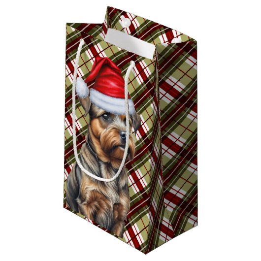 Petit Sac Cadeau Fête Frontière Terrier et Festive Plaid Noël (Devant Angle)