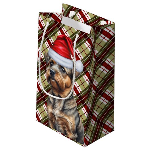 Petit Sac Cadeau Fête Frontière Terrier et Festive Plaid Noël (Dos Angle)