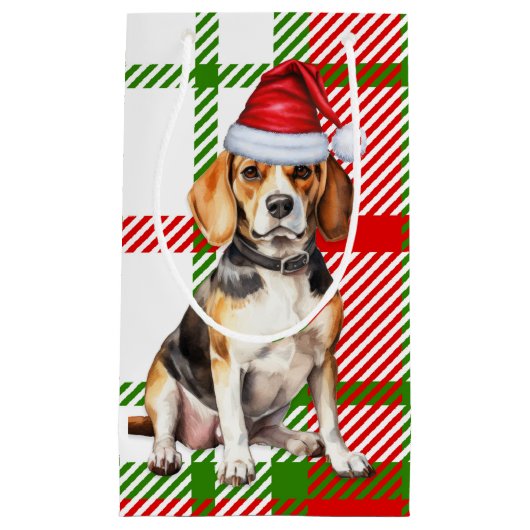 Petit Sac Cadeau Fêtes Beagle Chien et Plaid Noël (Devant)