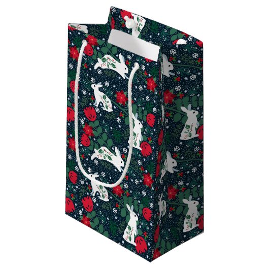 Petit Sac Cadeau Fêtes de Noël de lapin Folk (Devant Angle)