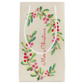 Petit Sac Cadeau Fêtes de Noël des baies d'aquarelle et Feuilles (Devant)
