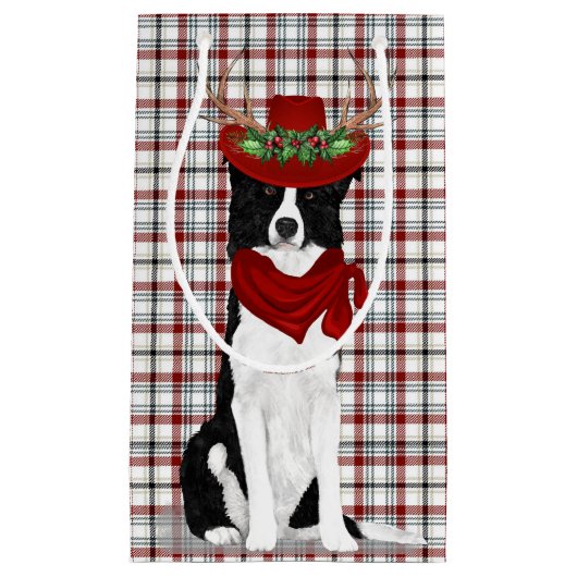 Petit Sac Cadeau Fêtes Frontière Collie et Western Plaid Noël (Devant)