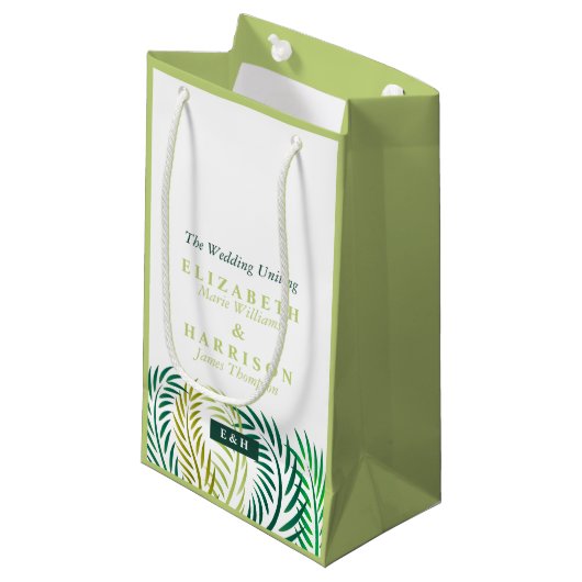 Petit Sac Cadeau Feuilles de palmiers tropicaux, Mariage de plage (Devant Angle)