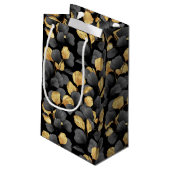 Petit Sac Cadeau Feuilles noirs et or. Motif (Dos Angle)