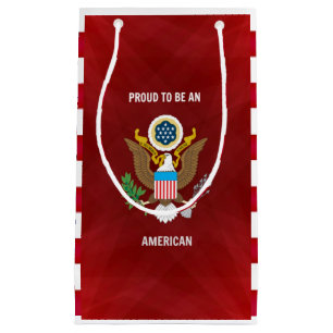 Petit Sac Cadeau "Fier d'être un Américain," rouge, blanc, bleu,