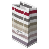 Petit Sac Cadeau Fille Beige Rouge Gros Rayures Horizontales Avec N (Devant Angle)