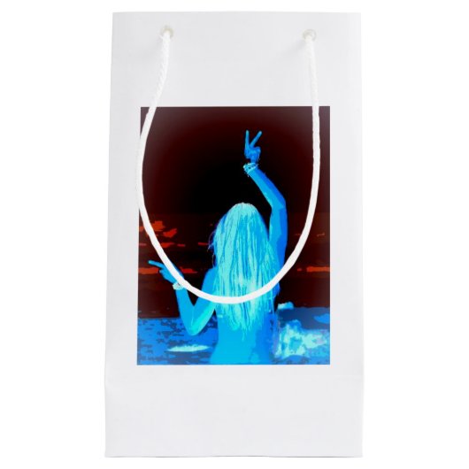 Petit Sac Cadeau fille hippie bleue (Devant)