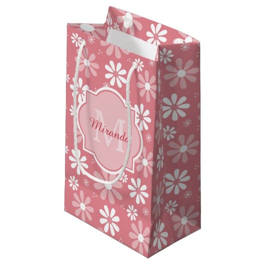 Petit Sac Cadeau Fille Monogramme Joli Rose Fleurs De Faisée Avec N (Devant Angle)
